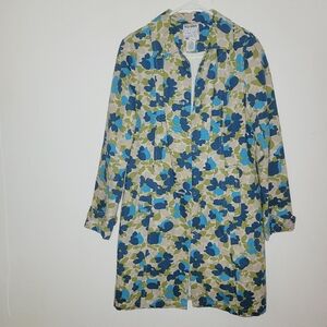 Old Navy Vintage Y2K Floral Cotton Trench Coat Jacket Womens S Retro 70's Hippie